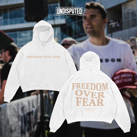 Freedom Over Fear Charlie Kirk Tribute Heavy Cotton Commemorative Shirt Hoodie/Tshirt